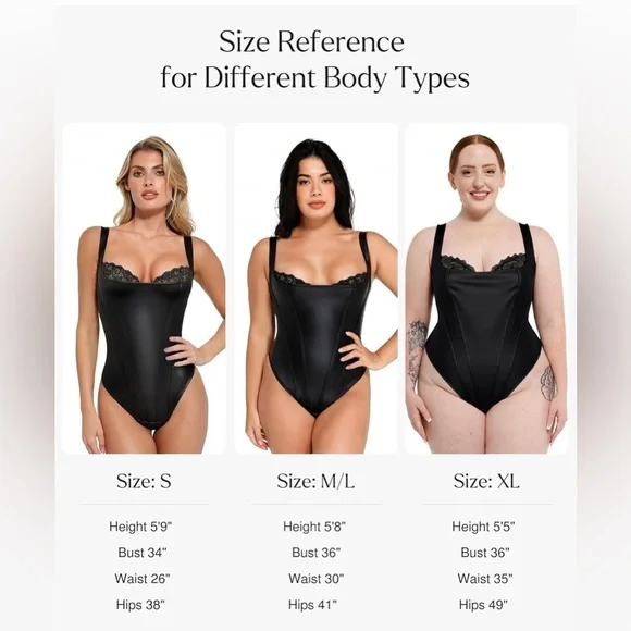 Popilush Leather Corset Lace Shapewear Bodysuits Tummy Control Faux Leather - Picture 6 of 9